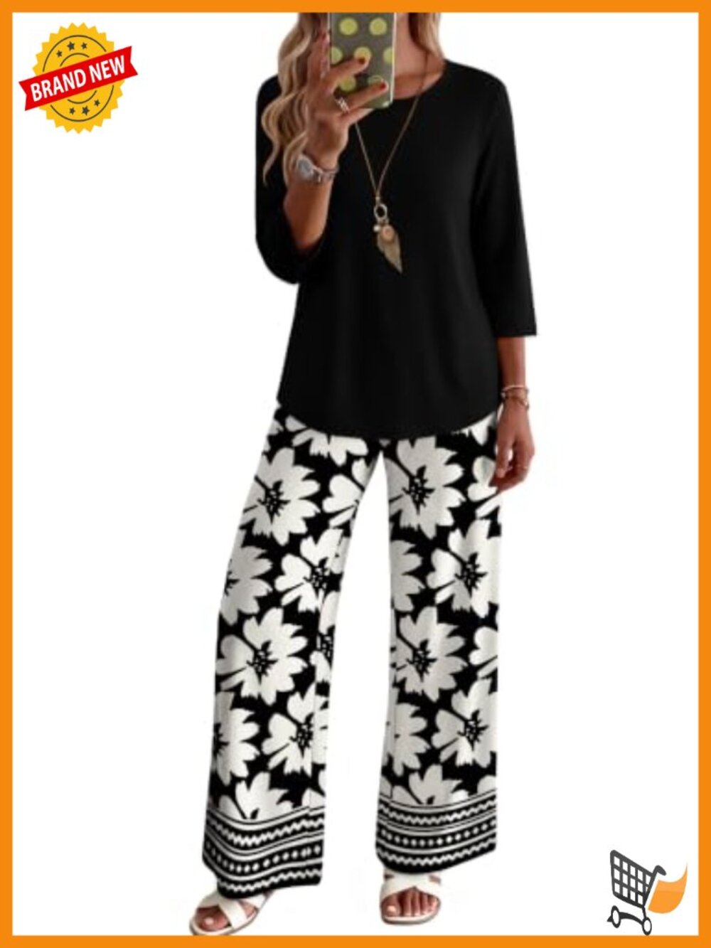 Womens two piece lounge set 3/4 sleeve top pants pockets